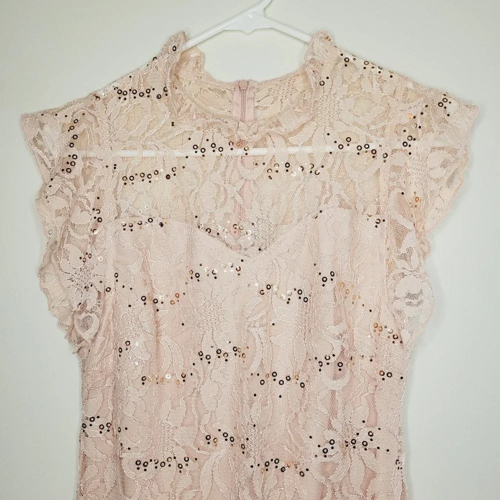 Enfocus Studios Dress Womens Sequin Lace Peach Size 4 Zipper Occasion Wedding - Picture 3 of 9